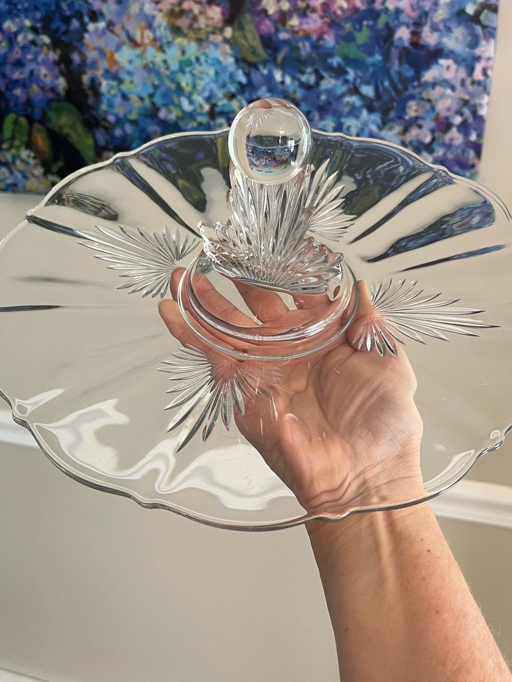 Vintage Fostoria Glass Art Deco FLAME Pattern Handled Lunch Tray Platter - Picture 4 of 14